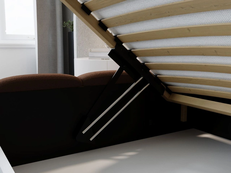 Łóżko tapicerowane z pojemnikiem i stelażem 160x200 Modo Brązowe