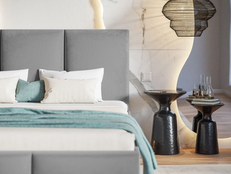 Łóżko tapicerowane ze stelażem 180x200 Trio Niebieskie