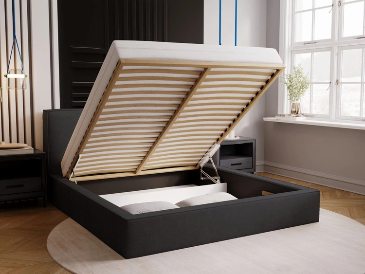 Łóżko tapicerowane z pojemnikiem i stelażem 140x200 Monaco Ciemnoszare