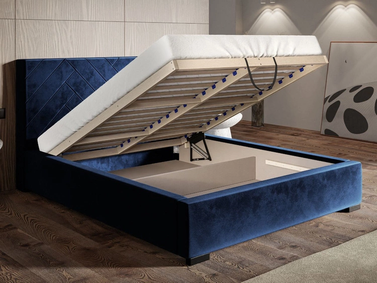 Łóżko tapicerowane z pojemnikiem i stelażem 160x200 Toreto Szare