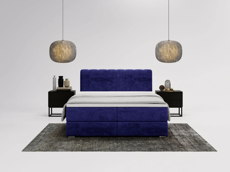 Łóżko kontynentalne z pojemnikami na pościel 120x200 Forte Ciemnoniebieskie