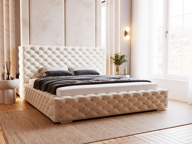 Łóżko tapicerowane z pojemnikiem i stelażem 140x200 Astra Beżowy