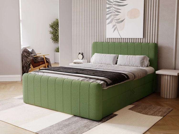 Łóżko kontynentalne z pojemnikiem na pościel 180x200 Osteno Zielone
