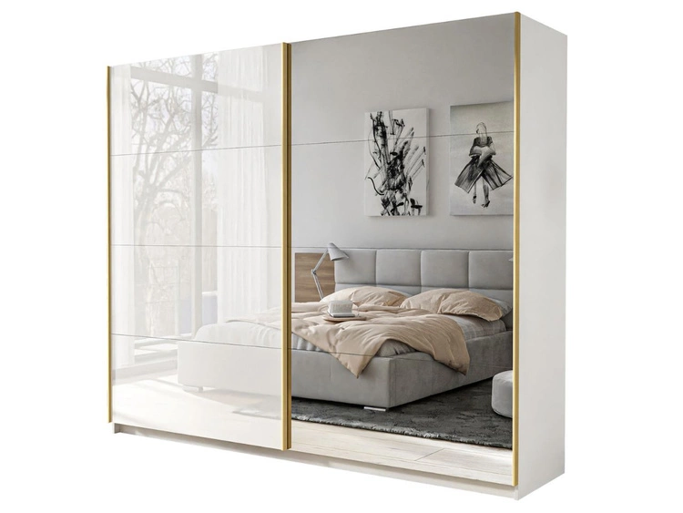 Szafa dwudrzwiowa z drzwiami przesuwnymi i lustrem 244 cm Noaé Biały połysk