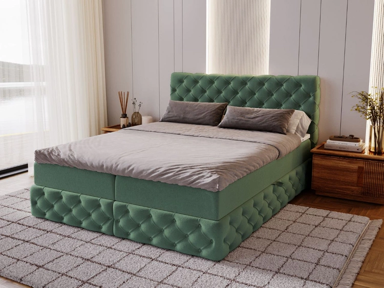 Łóżko kontynentalne z pojemnikiem na pościel 140x200 cm Canolo Zielone