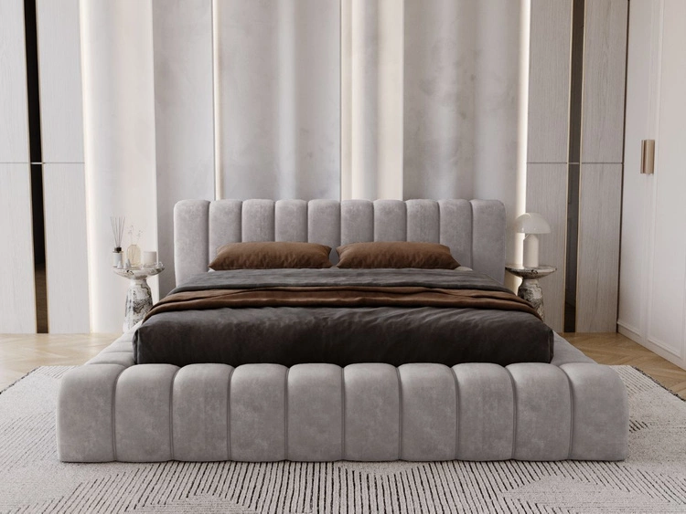 Łóżko tapicerowane z pojemnikiem na pościel i stelażem 160x200 Italia Szare