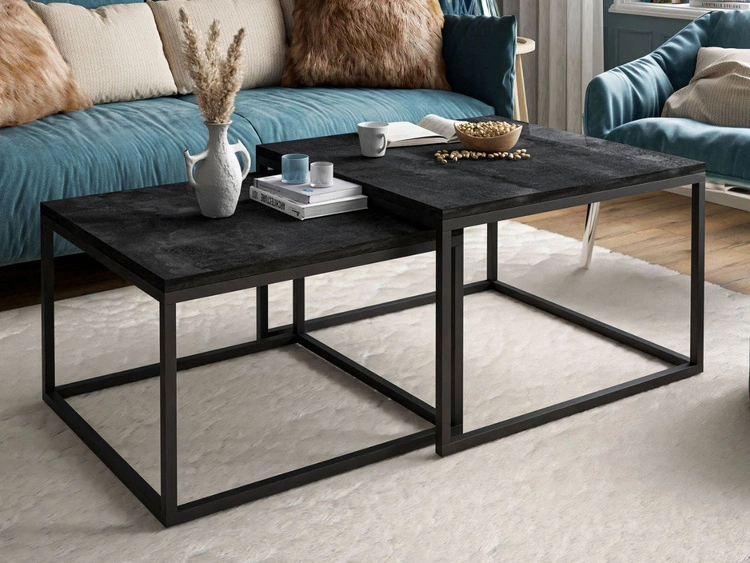 Stolik kawowy na czarnym metalowym stelażu Asumi Czarny 40x46