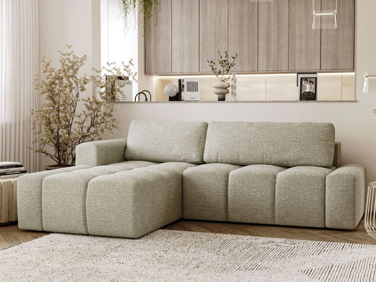 Narożnik L lewy z funkcją spania i pojemnikiem Lana Beżowy