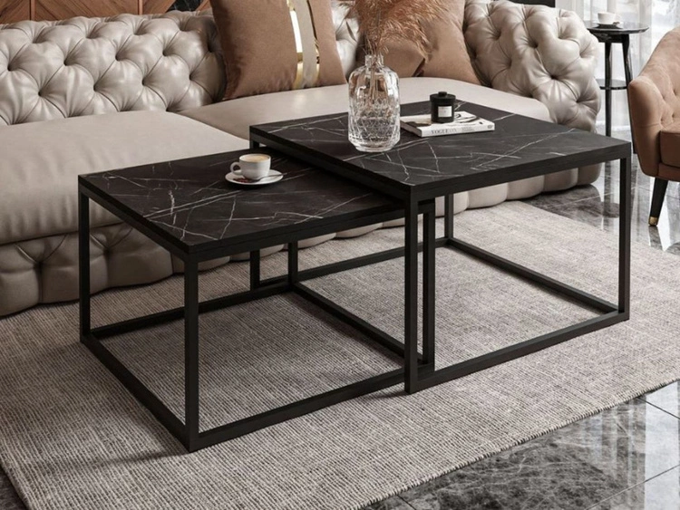 Stolik kawowy na czarnym metalowym stelażu Asumi Czarny 36x42