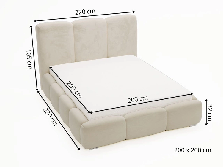 Łóżko tapicerowane z pojemnikiem i stelażem 200x200 cm Bubble Ciemnoniebieskie