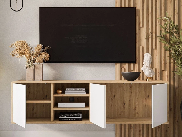Szafka RTV pod telewizor wisząca z drzwiczkami Vivance Biały i dąb artisan