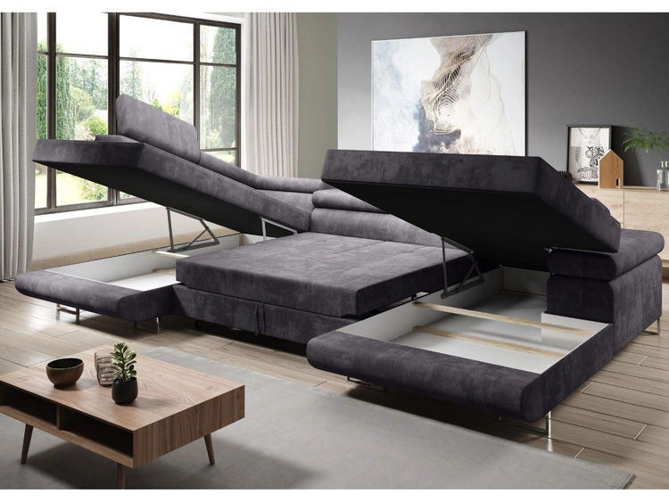 Narożnik U lewy z funkcją spania i pojemnikiem Solam U Żółty