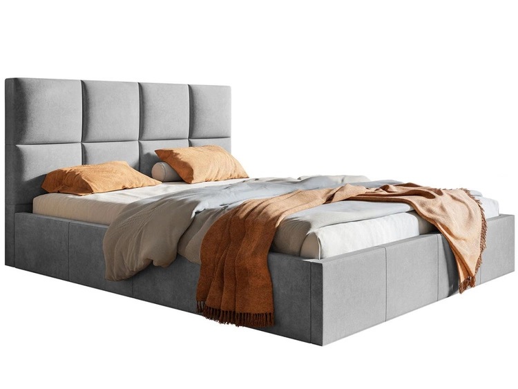 Łóżko tapicerowane z pojemnikiem i stelażem 120x200 Malo jasnoszare