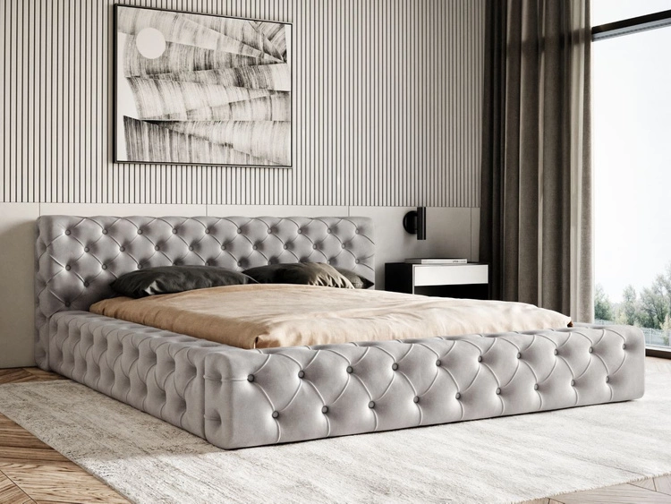 Łóżko tapicerowane z pojemnikiem i stelażem 160x200 cm Palini Szare