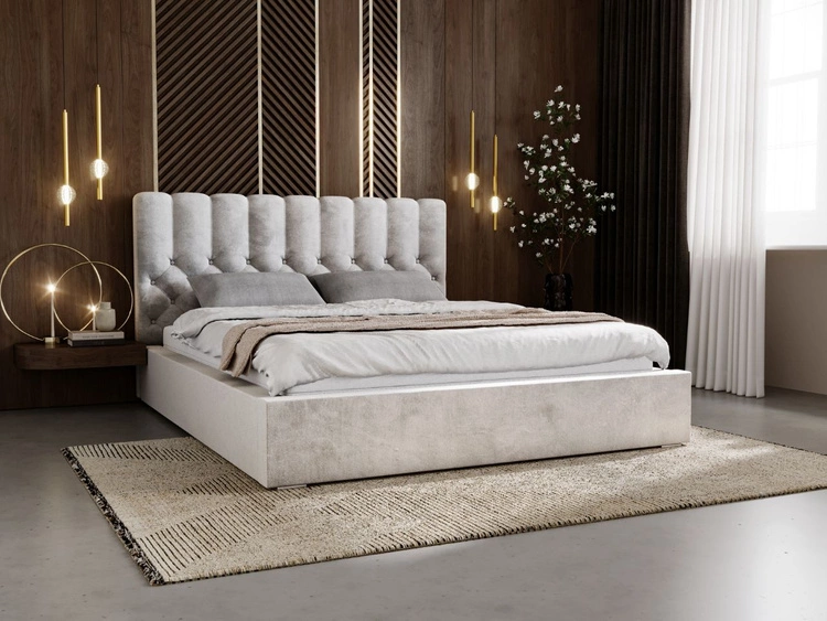 Łóżko tapicerowane z pojemnikiem i stelażem 180x200 cm Roma Jasnoszare