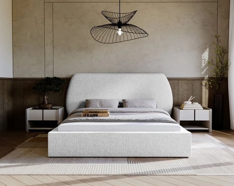 Łóżko tapicerowane z pojemnikiem i stelażem 180x200 cm Blossom Jasnoszare