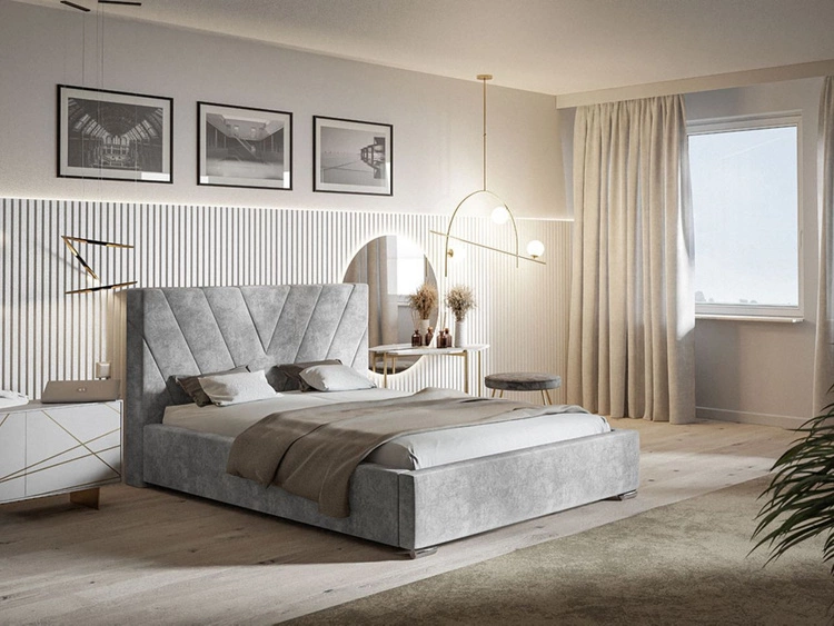 Łóżko tapicerowane z pojemnikiem i stelażem 180x200 Tivoli Jasnoszare