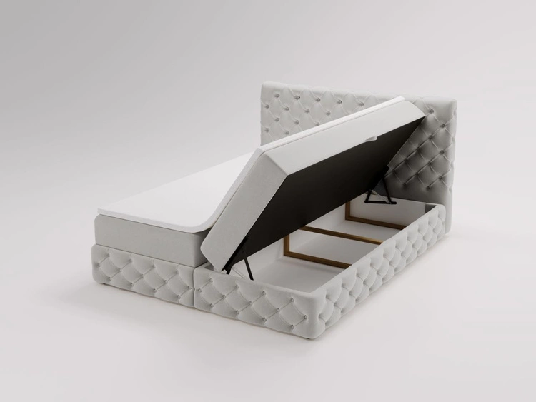 Łóżko kontynentalne z pojemnikiem na pościel 180x200 cm Canolo Jasnoszare