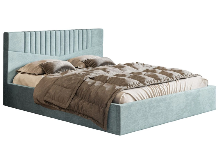 Łóżko tapicerowane z pojemnikiem i stelażem 140x200 Lido jasny niebieski