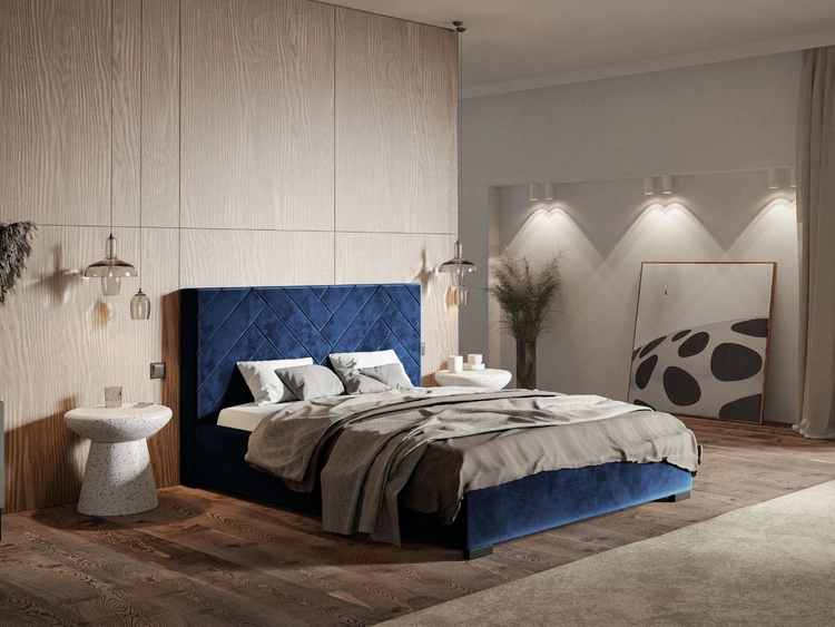 Łóżko tapicerowane z pojemnikiem i stelażem 180x200 Toreto Granatowe