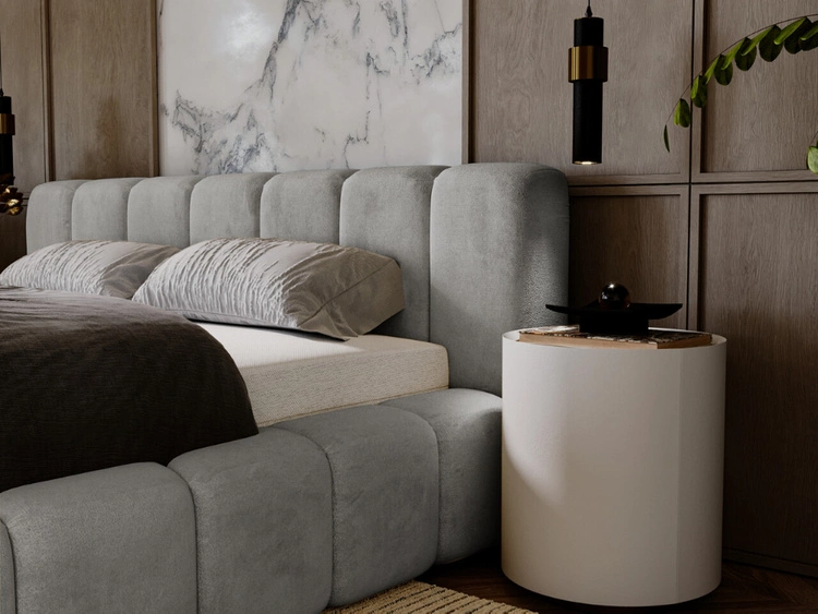 Łóżko tapicerowane z pojemnikiem na pościel 140x200 Ibiza Szare