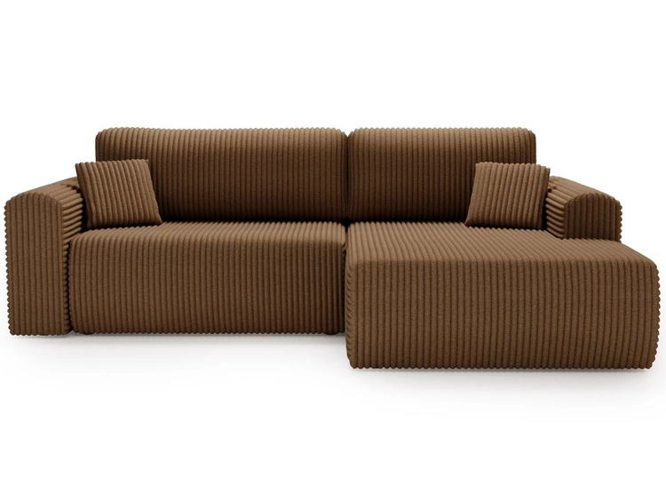 Narożnik z funkcją spania i pojemnikiem Belvio prawy Brązowy