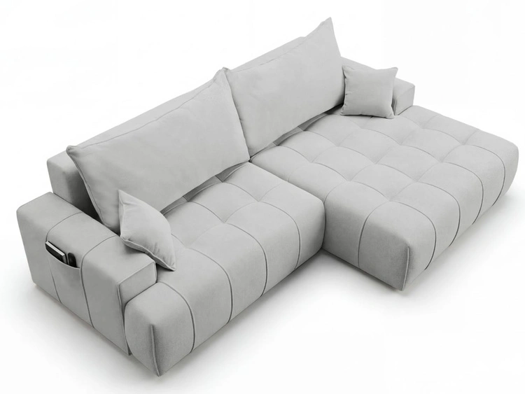 Narożnik L z funkcją spania i pojemnikiem Tulio prawy szary