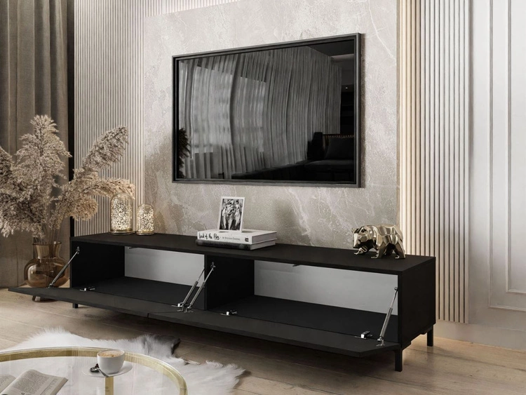 Szafka RTV na czarnych nogach 175 cm z oświetleniem LED Sorelle Czarny mat