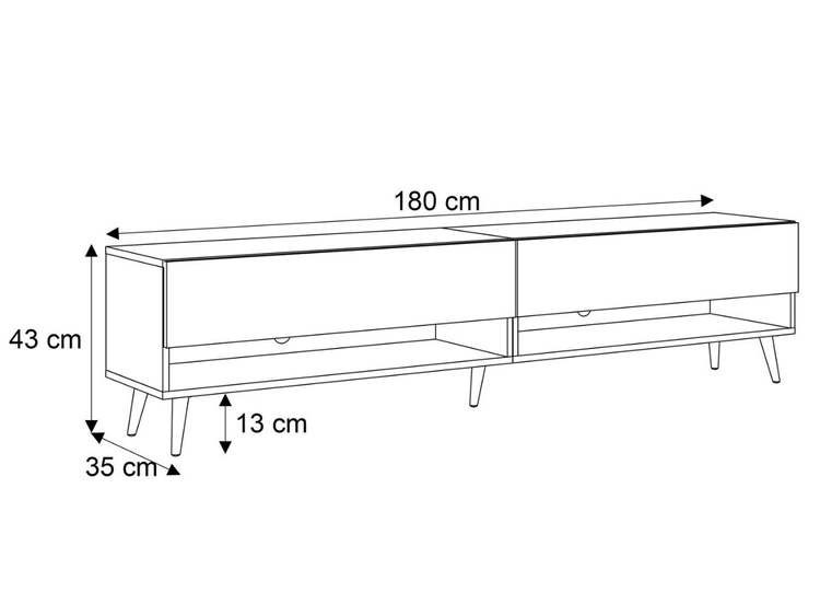Szafka RTV 180 cm do salonu z oświetleniem LED i czarnymi nóżkami Aurelie Dąb Artisan