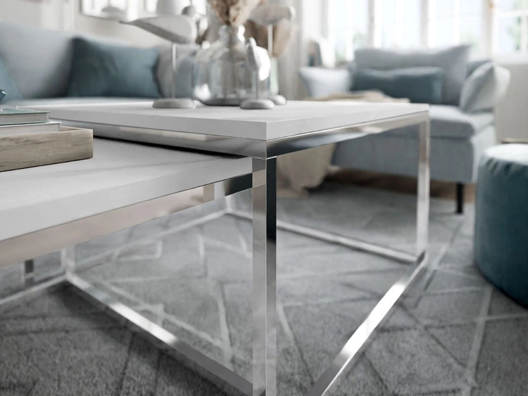 Stolik kawowy na chromowanym stelażu z imitacją białego marmuru Asumi 40x46