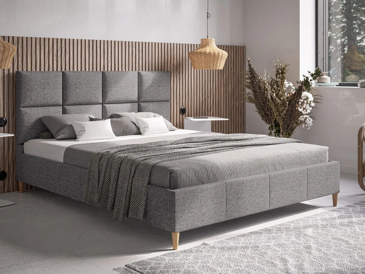 Łóżko tapicerowane ze stelażem 140x200 Luxe szary