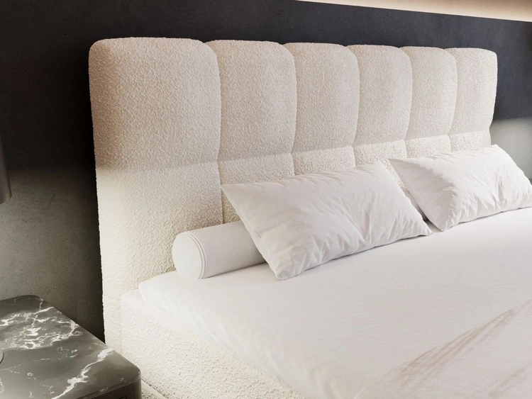 Łóżko kontynentalne z pojemnikiem na pościel 140x200 Alicante w tkaninie bouclé Beżowe