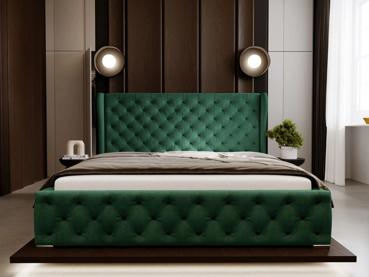 Łóżko tapicerowane z pojemnikiem na pościel i stelażem 160x200 Kingston Zielone