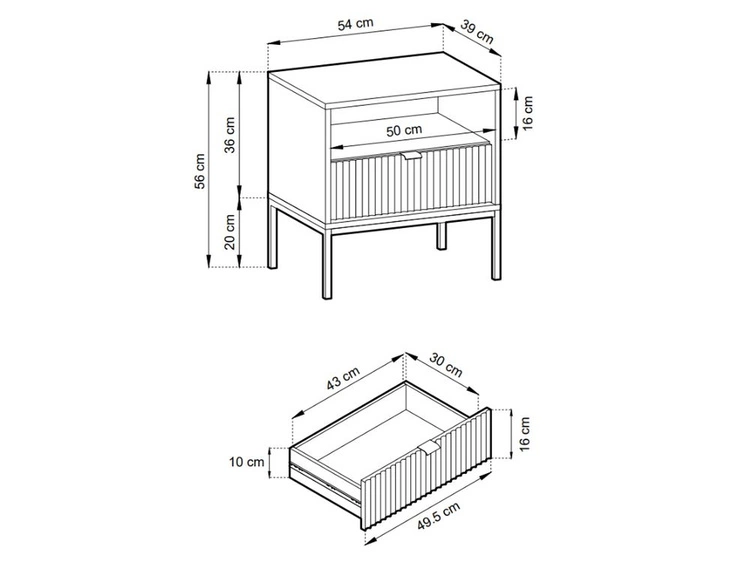 Stolik nocny z szufladą Amber szary na czarnych nogach