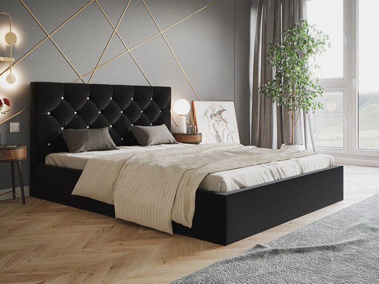 Łóżko tapicerowane z pojemnikiem i stelażem 120x200 Selva Czarny