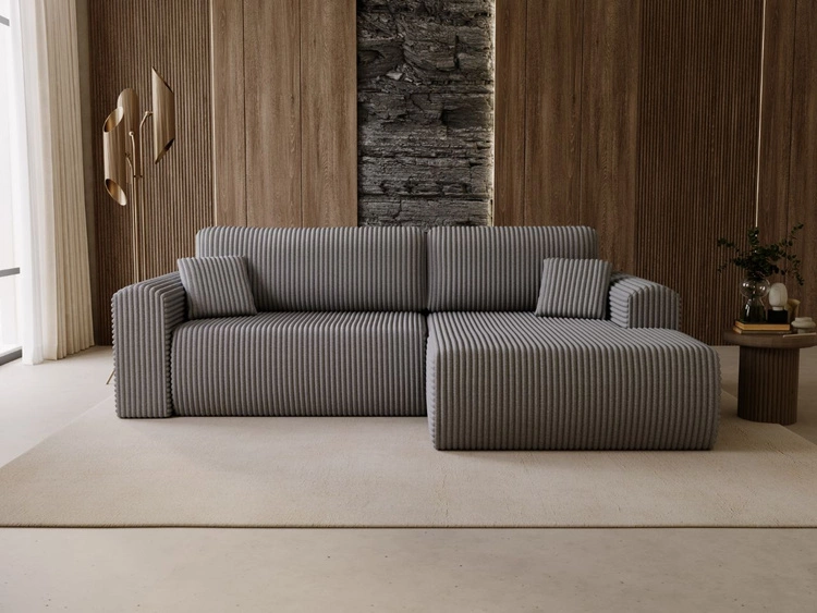 Narożnik z funkcją spania i pojemnikiem Belvio prawy Ciemnoszary