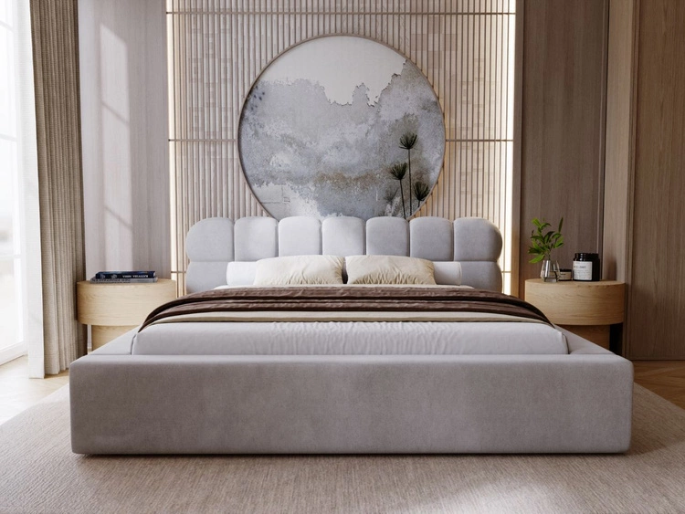 Łóżko tapicerowane z pojemnikiem i stelażem 180x200 Plaza Szare