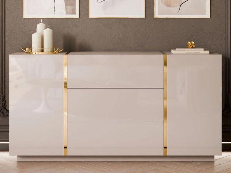 Dwudrzwiowa komoda 158 cm z trzema szufladami Lunelie kaszmir połysk