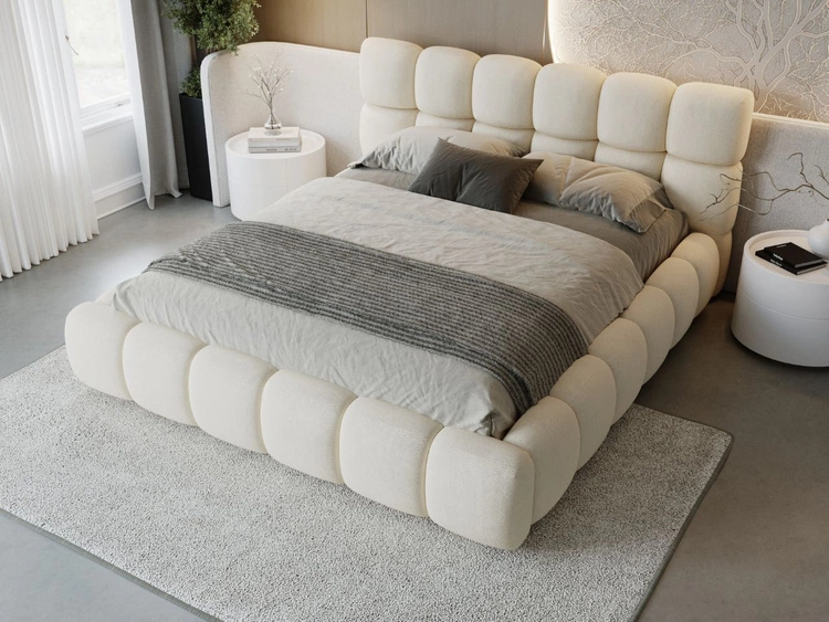 Łóżko tapicerowane z pojemnikiem i stelażem 140x200 Modo Beżowe