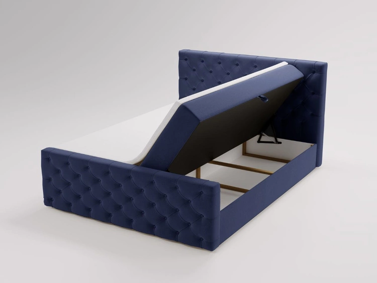 Łóżko kontynentalne z pojemnikiem na pościel 140x200 Montego Niebieskie