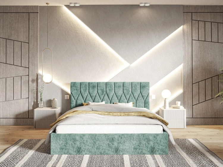 Łóżko tapicerowane z pojemnikiem i stelażem 160x200 Gaja Jasnozielone