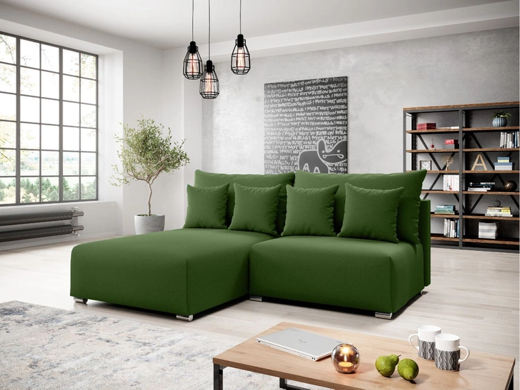 Narożnik L Lewy z funkcją spania i pojemnikiem Ronni Zielony