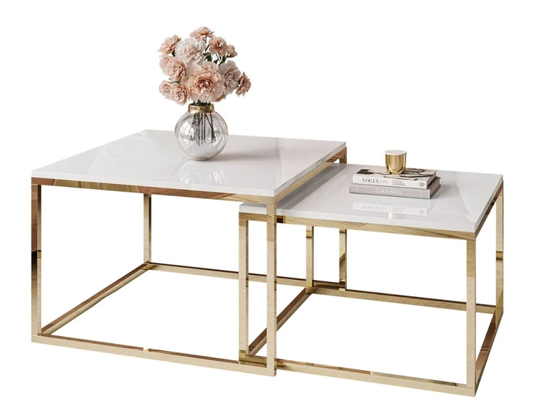 Stolik kawowy na złotym stelażu Asumi Biały Połysk 36x42