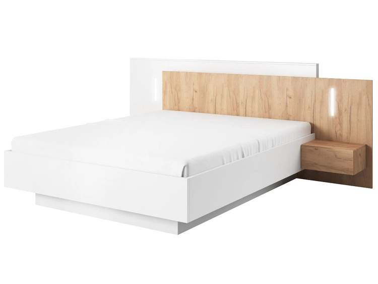 Łóżko drewniane z stolikami nocnymi 160x200 Morten Biały, Dąb Craft Złoty
