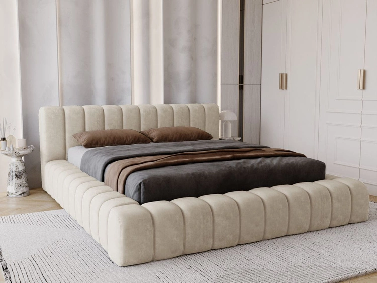 Łóżko tapicerowane z pojemnikiem na pościel i stelażem 180x200 Italia Beżowe