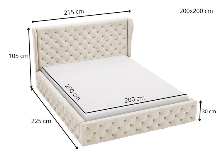 Łóżko tapicerowane z pojemnikiem i stelażem 200x200 cm Kingston Zielone