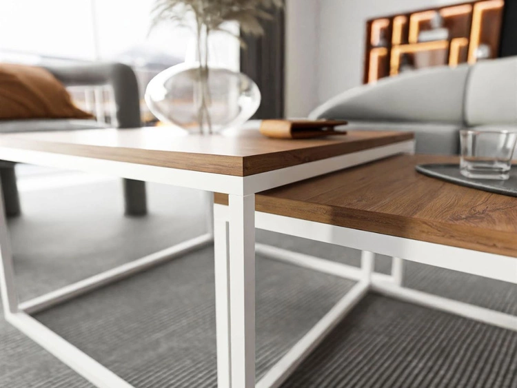 Stolik kawowy na białym stelażu Asumi Dąb Stirling 36x42