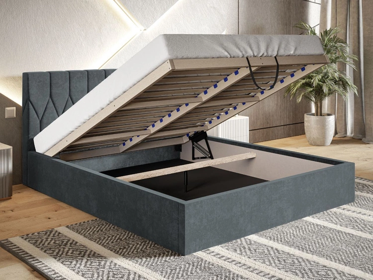 Łóżko tapicerowane z pojemnikiem i stelażem 140x200 Gaja Beżowe