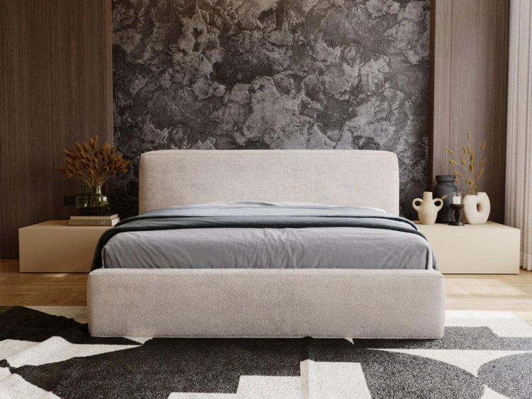 Łóżko tapicerowane z pojemnikiem i stelażem 120x200 cm Monza Beżowe