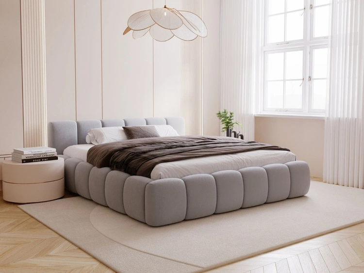 Łóżko tapicerowane z pojemnikiem i stelażem 160x200 Cloud Low szare